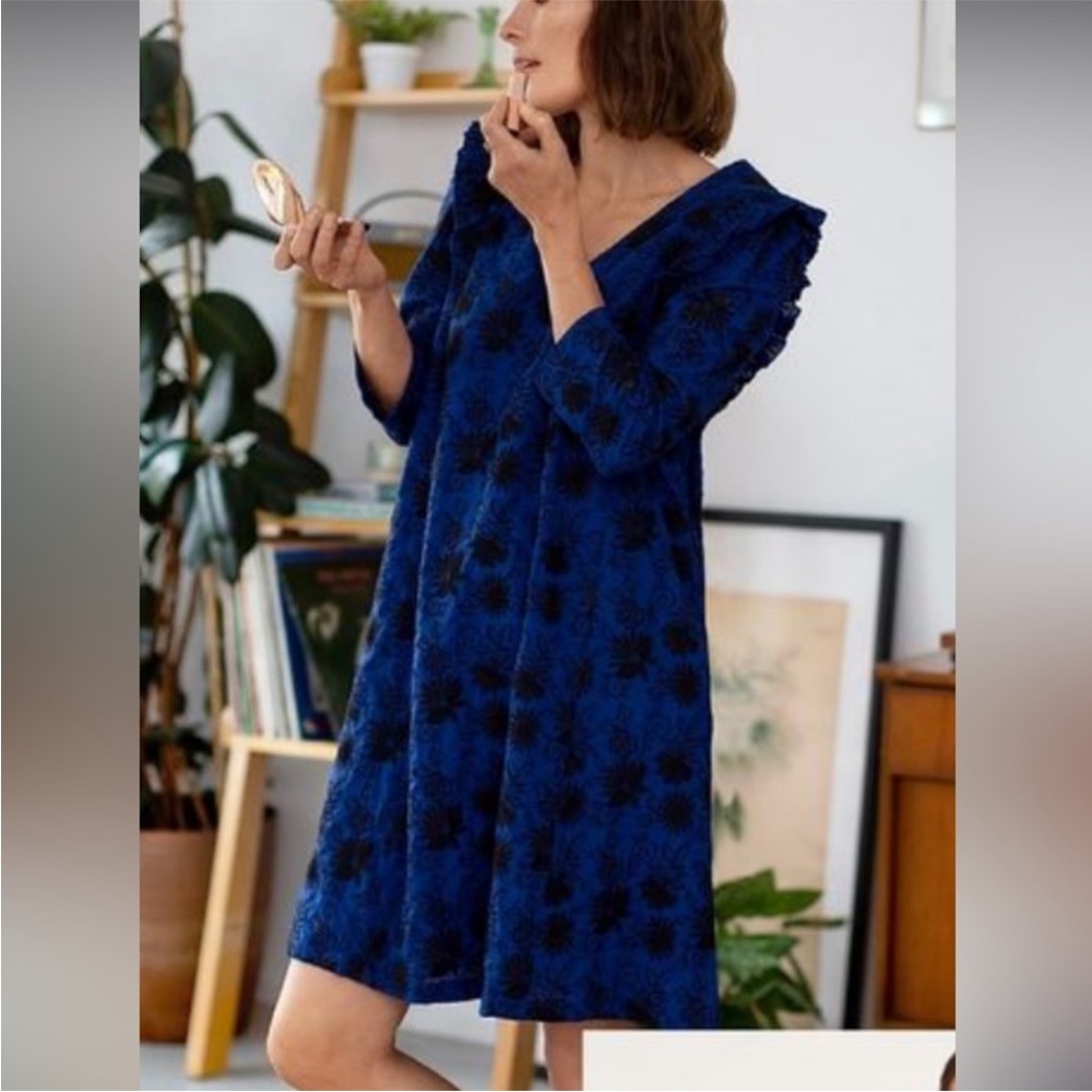 Blue and Black Puff Sleeve Sundress